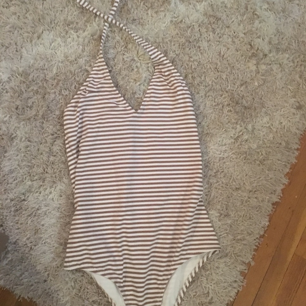 Eberjey Striped Halter One Piece Swimsuit Size M